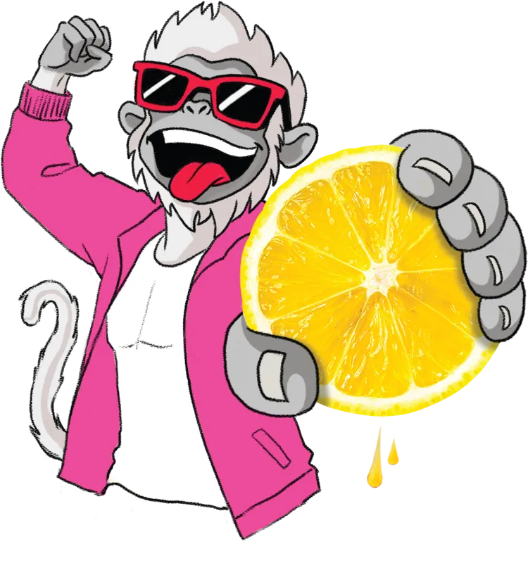 The Awara langur in red shades holding a lemon for Masala Shikanji